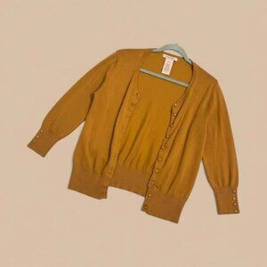 Philosophy Mustard Yellow 3/4 Sleeve Cardigan Sweater XL Button Front